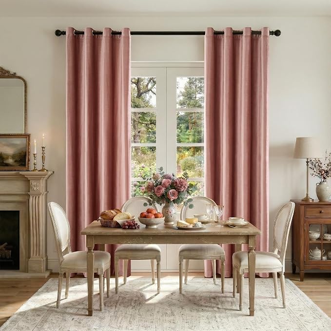 BULBUL Velvet Dusty Pink Blackout Curtains 108 inch Length - Image 4