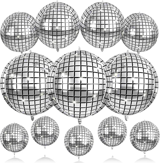 12Pcs Disco Ball Balloons Foil, Giant Metallic Silver Disco Balloons by BIAPIAN