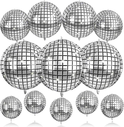 12Pcs Disco Ball Balloons Foil, Giant Metallic Silver Disco Balloons by BIAPIAN