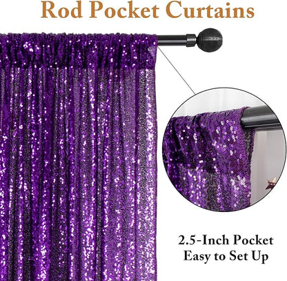 ShinyBeauty Purple Sequin Backdrop 7x7FT, 2 Pack Shimmer Wall Backdrop | - Image 3