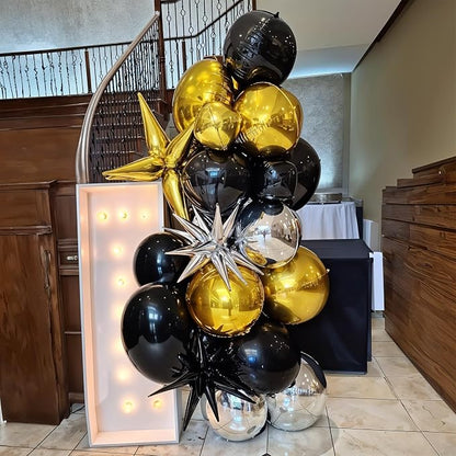 6Pcs Black Silver Round Foil Balloons, 22inch 4D Metallic Silver Black Balloons - Image 5