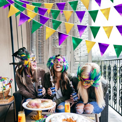 Mardi Gras Party Decorations Purple Green and Gold Metallic Fabric Triangle - Image 4
