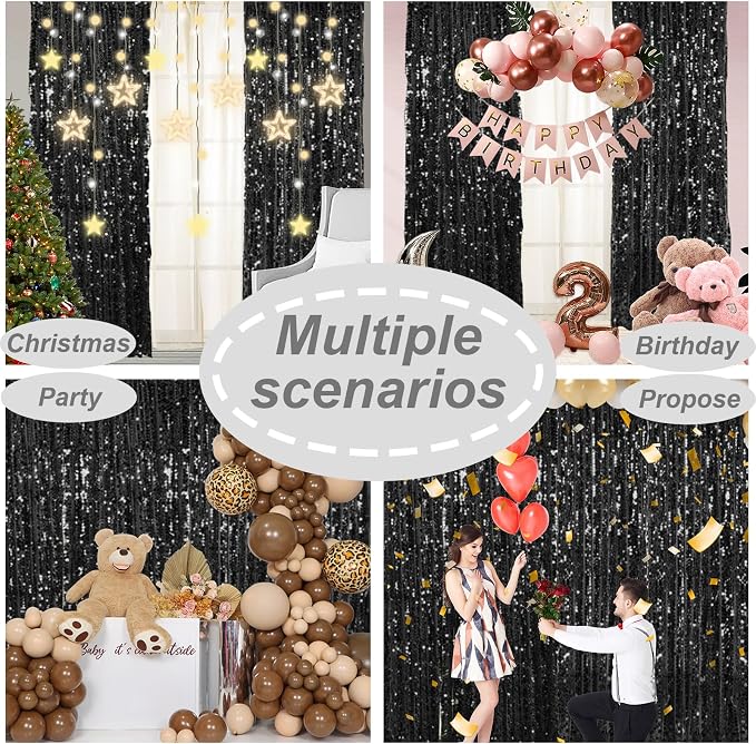 18MM Black Big Sequin Payatte Backdrop Curtains 4.5FTX9FT 2 Panels-Black Drapes - Image 7
