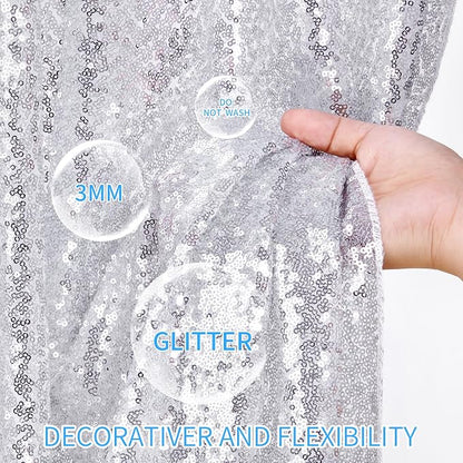Sequin Backdrop Curtains 6ft x 8ft Silver Background Wedding Decoration | 2 - Image 4