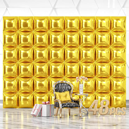 NISOCY 48PCS Metallic Gold Square Foil Balloons Wall Backdrop | Double Sided by NISOCY