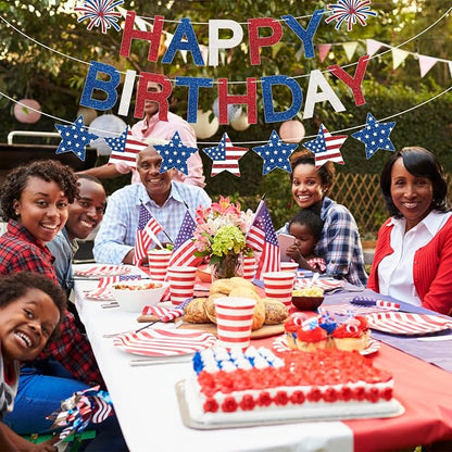 Happy Birthday Banner Patriotic Red White Blue Decorations, Glitter Happy - Image 7