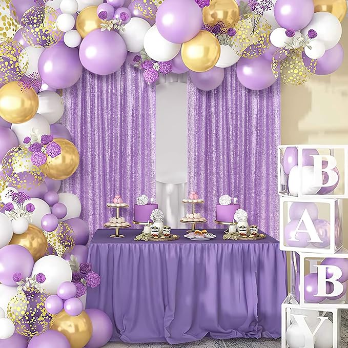 Lavender Sequin Backdrop Curtains, 2 Panels 2FTx8FT Lavender Curtain Backdrop - Image 6