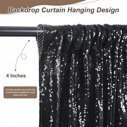Black Backdrop Curtains 2 Pcs 5FTx10FT Sequin Party Curtains Seamless Background - Image 4