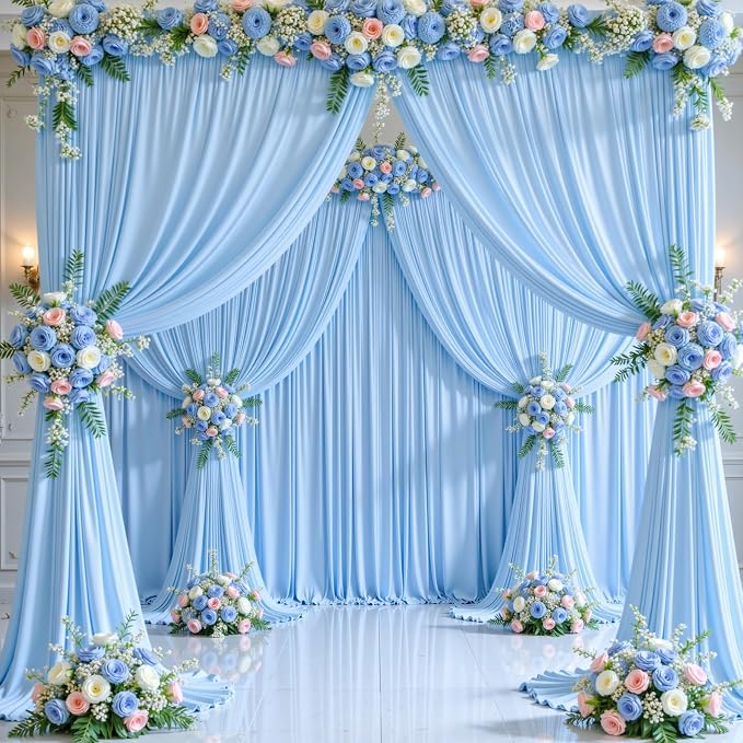 4 Panels Baby Blue Backdrop Curtains - Image 4