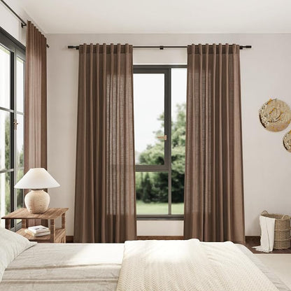 Caramel Brown Linen Curtains 120 Inch Extra Long - Image 7
