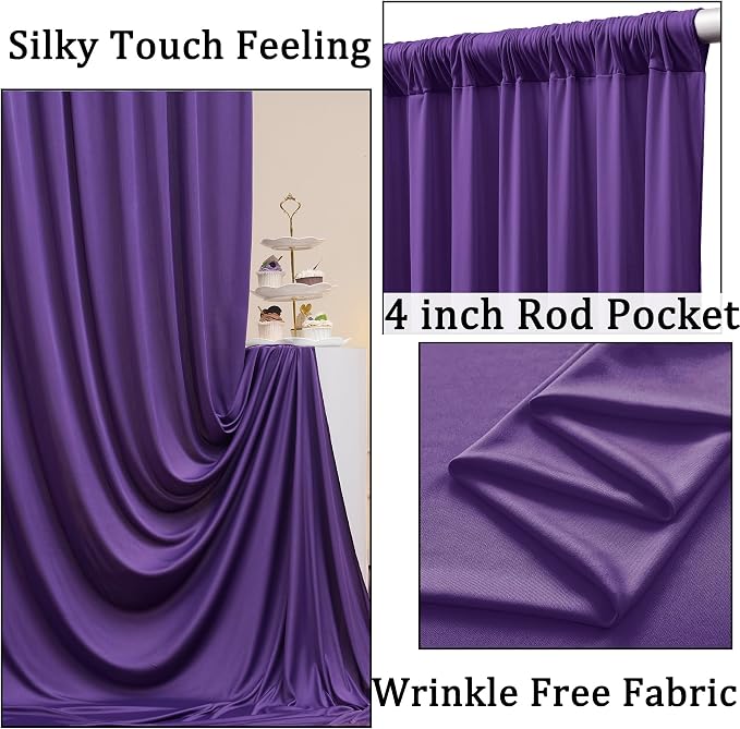 10x8 ft Wrinkle Free Purple Backdrop Curtains - Image 2
