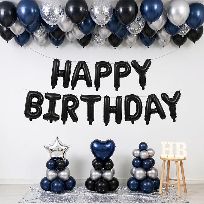 TONIFUL 16 Inch Black Happy Birthday Balloons Banner Decorations - Image 5