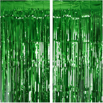 2 Pack Green Tinsel Curtain Party Backdrop, 3.2Ft x 8.2Ft Metallic Tinsel Foil - Image 2