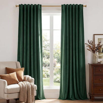 Dark Green Christmas Velvet Drapes Room Darkening, 300GSM Heavy Soft Velvet by StangH
