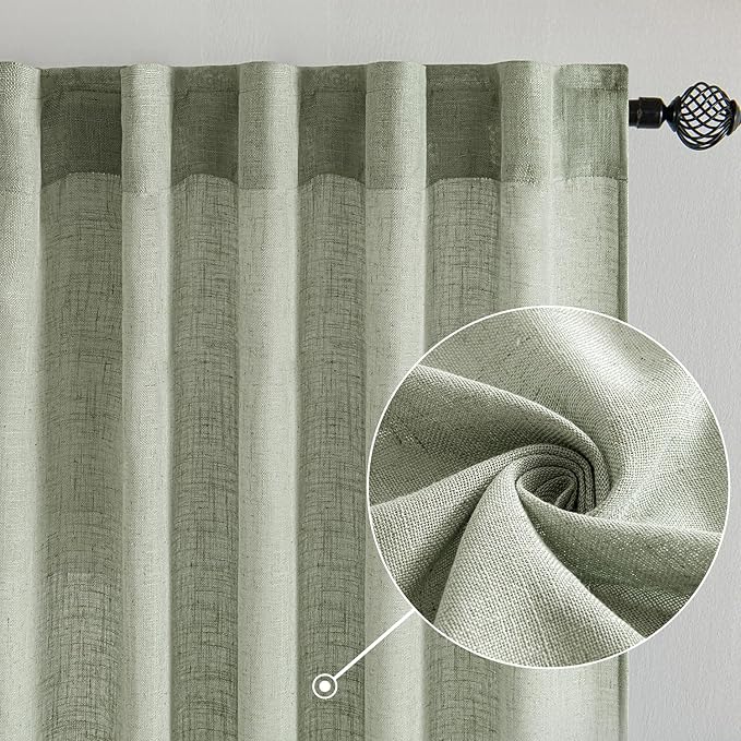 MIULEE Sage Linen Curtains 52x72 Inch Long - Image 2