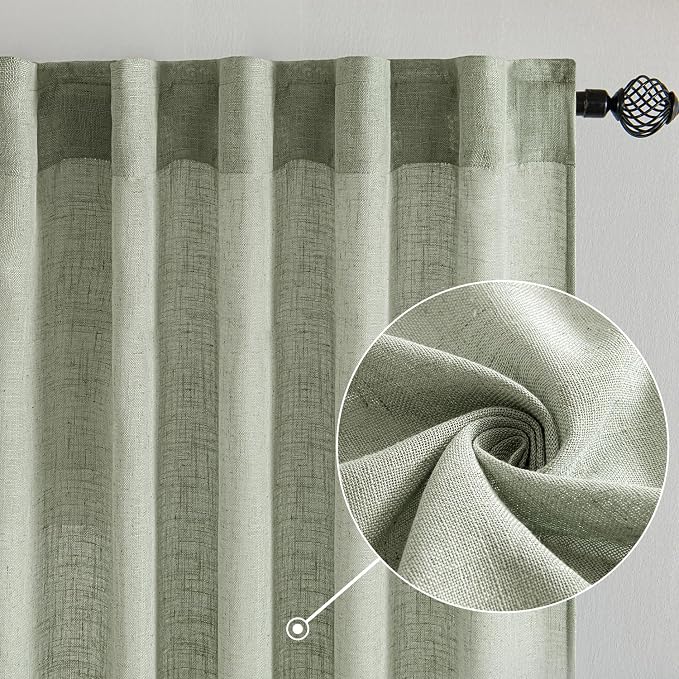 MIULEE Sage Linen Curtains 52x90 Inch Long - Image 2