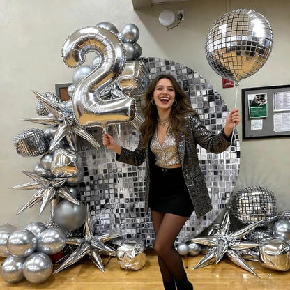 HILAVO 22 Inch Large 4D Metallic Silver Disco Ball Balloon - Image 3