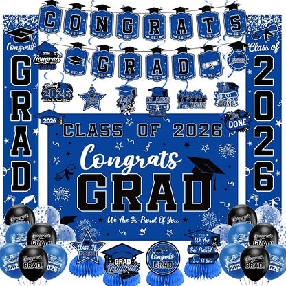 Graduation Decorations 2026 Blue Set, Congrats Grad Decor Set by Unknown