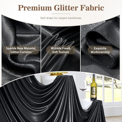20ft x 10ft Champagne Black Sequin Backdrop Curtain - Image 5