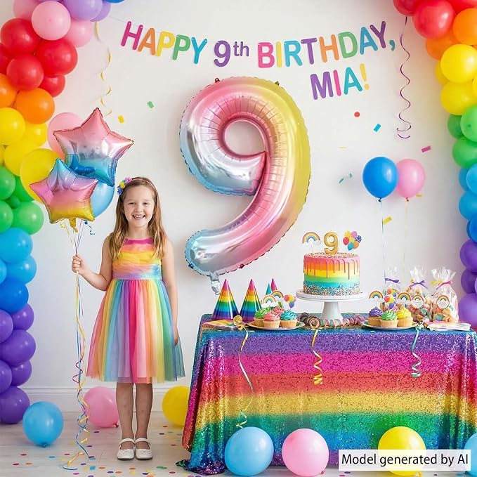 Rainbow Ombre Number 9 Balloon 40 Inch Pastel Foil - Image 6