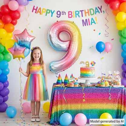 Rainbow Ombre Number 9 Balloon 40 Inch Pastel Foil - Image 6
