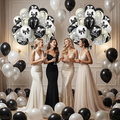Black Bow Balloons, 12 Inch Black White Bow Printed Balloon - Image 7
