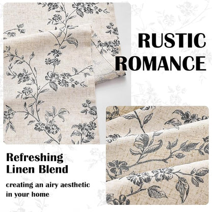 Black Vintage Floral Linen Curtains Farmhouse 50W X 90L 2 Panels | Elisa Series - Image 5