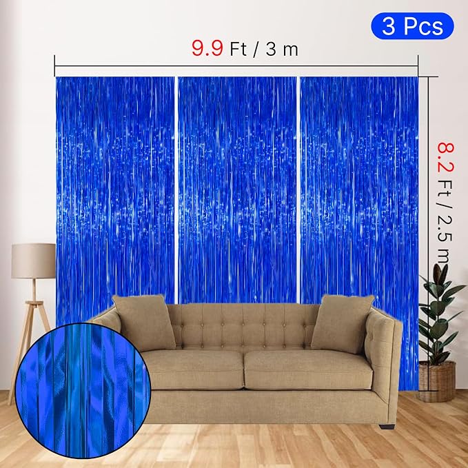 PartyWoo Dark Blue Navy Blue Foil Tinsel Streamers Fringe 8.2FT 3pcs | Dark - Image 4