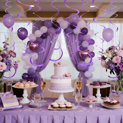 24 PCS Purple Hanging Swirl, Sparkle Ceiling Hanging Decorations, Plastic - Image 8