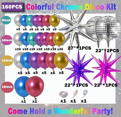 161pcs Shiny Chrome Balloon Garland Arch Kit Retro Disco Dance Party Decorations - Image 5