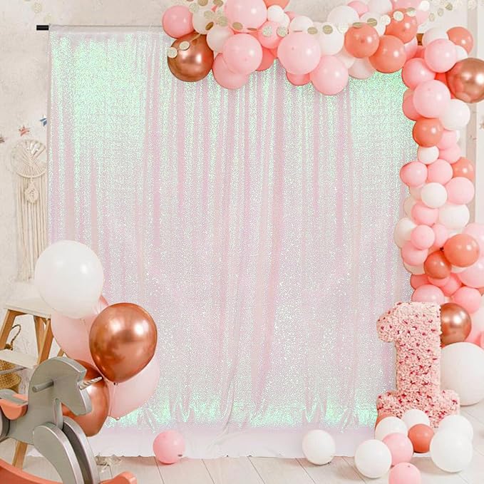 PartyDelight Iridescent White Sequin Backdrop 6x6ft Shimmer Photo Curtain | 4 - Image 4