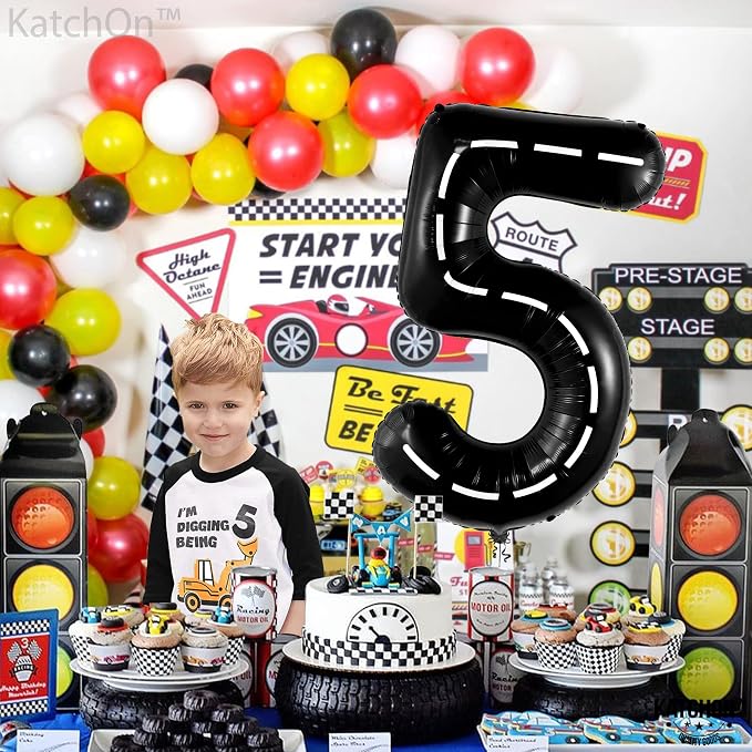 KatchOn, Number 5 Race Car Black Balloon - Image 4