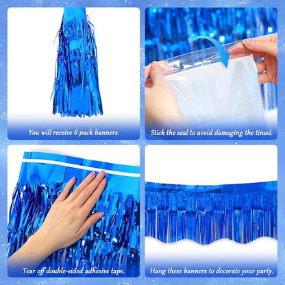 LOLStar Sapphire Blue Foil Fringe Tinsel Garland, Streamers Banner, 6 Pack | - Image 5