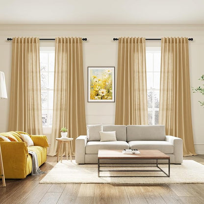 Extra Long Gold Yellow Linen Curtains 120 Inch - Image 7