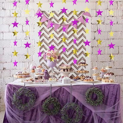 BEISHIDA Purple Gold Glitter Star Garland Decor Twinkle Star Banner Backdrop - Image 6