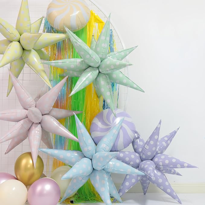 2Pcs Purple Macaron Polka Dot Explosion Pointed Star Foil Balloons/Candy Color - Image 4
