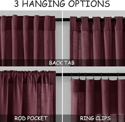 Burgundy Linen Curtains 63 Inches Long 2 Panel Sets - Image 2