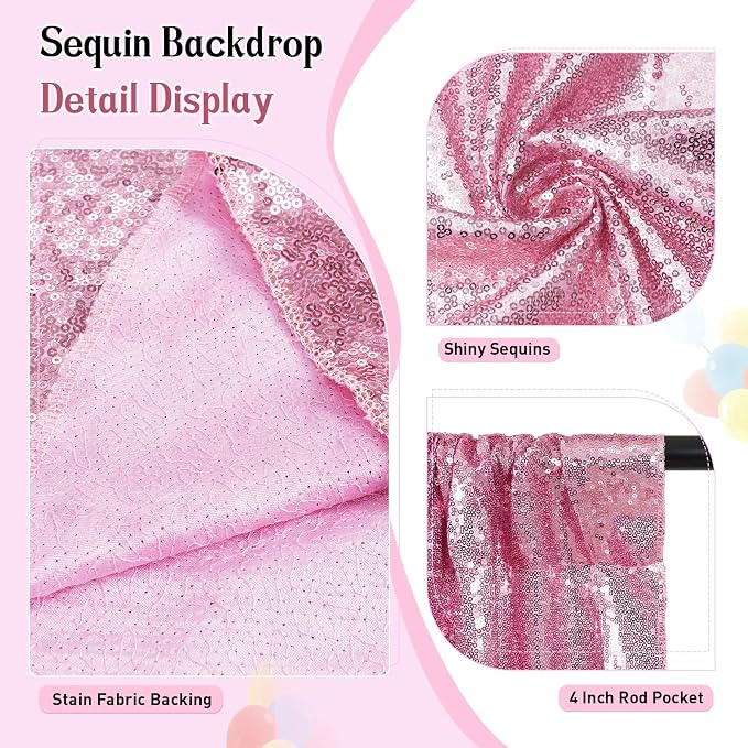 SquarePie 6x6ft Fuchsia Pink Sequin Backdrop, High Density Non-Transparent - Image 2