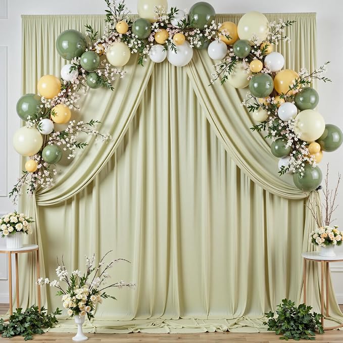 40 ft x 10 ft Wrinkle Free Light Green Backdrop Curtain - Image 3