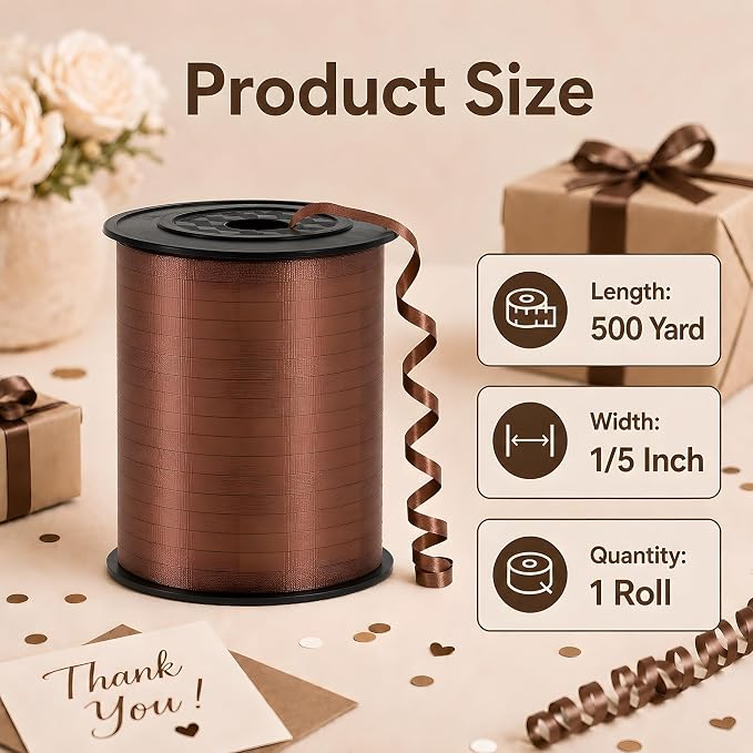 BEISHIDA 500 Yards Matte Coffee Curling Crimped Ribbon Balloon String Ribbons - Image 2