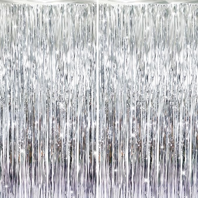 GOER 3.2 ft x 8.2 ft Metallic Tinsel Foil Fringe Curtains, Party Streamer by GOER