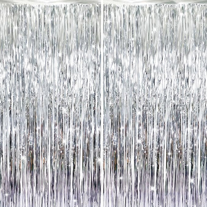 GOER 3.2 ft x 8.2 ft Metallic Tinsel Foil Fringe Curtains, Party Streamer by GOER
