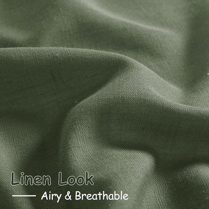 Olive Green Linen Sheer Curtains 63 Inch Length 2 Panel Set Back Tab Rod Pocket - Image 4