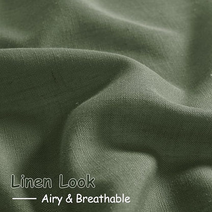 Olive Green Linen Sheer Curtains 84 Inch Length 2 Panels - Image 4