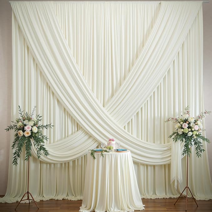 10ft×12ft Wrinkle Free Ivory Backdrop Curtain - Image 2
