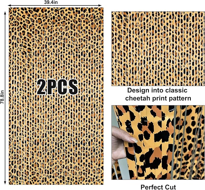 2 Packs Cheetah Prin Foil Fringe Curtain, Leopard Print Glitter Metallic Tinsel - Image 6