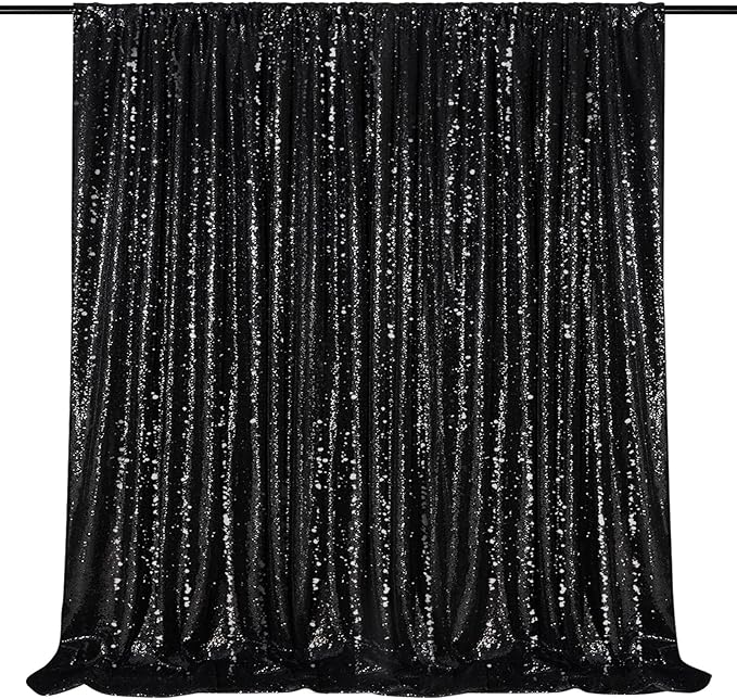 Black Sequin Backdrop for Halloween Sequin Photo Curtains 10ft x 10ft | Glitter by QueenDream