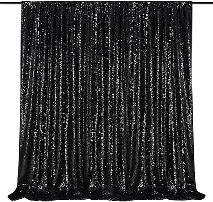 Black Sequin Backdrop for Halloween Sequin Photo Curtains 10ft x 10ft | Glitter by QueenDream