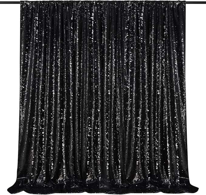 Black Sequin Backdrop 8ft x 8ft Glitter Photo Booth Black Backdrop Curtains | by QueenDream