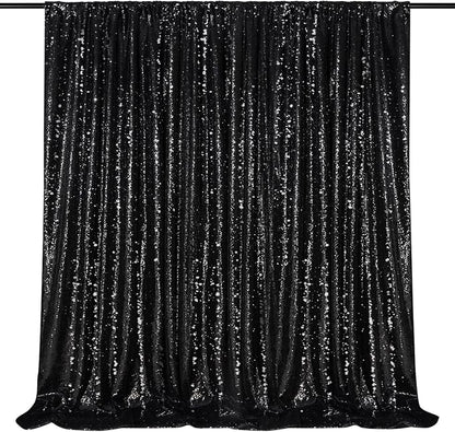 Black Sequin Backdrop 8ft x 8ft Glitter Photo Booth Black Backdrop Curtains | by QueenDream